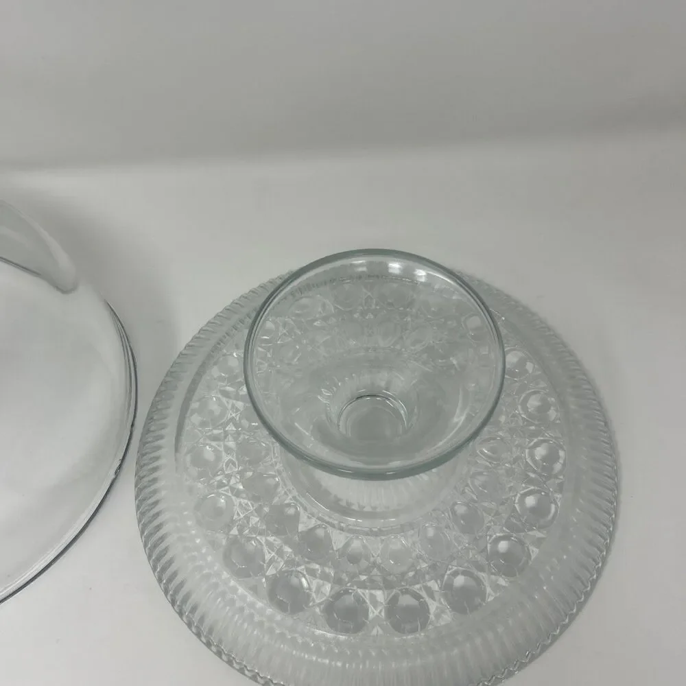 Vintage Glass Dome Footed  Cake Plate Stand 11